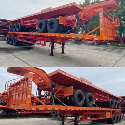 Κύρια δέσμη T700/Q345 Χάλυβα ημιπροκατασκευή CIMC HUAJUN 3 Άξονας Flatbed Trailer Train